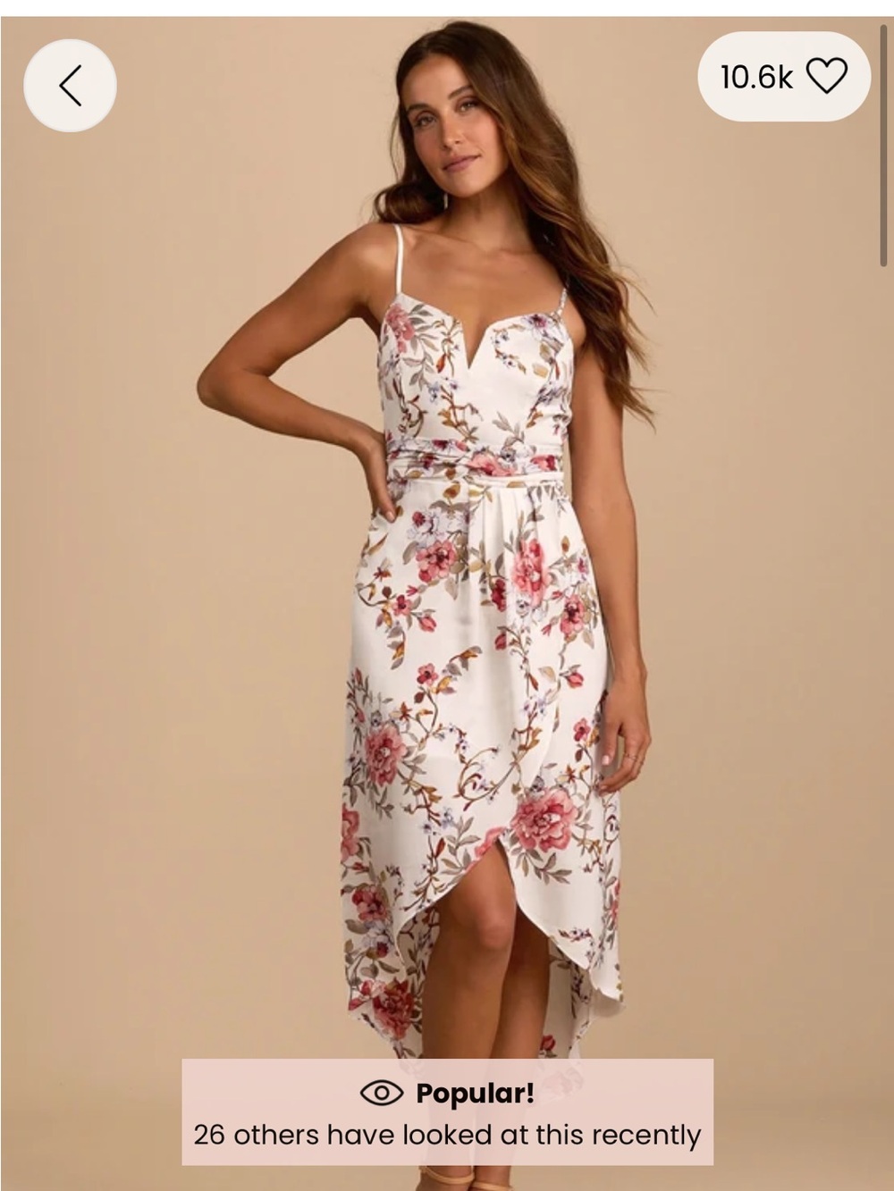 Lulu's White Spaghetti Strap High-Low Dress with Pink Floral Print
